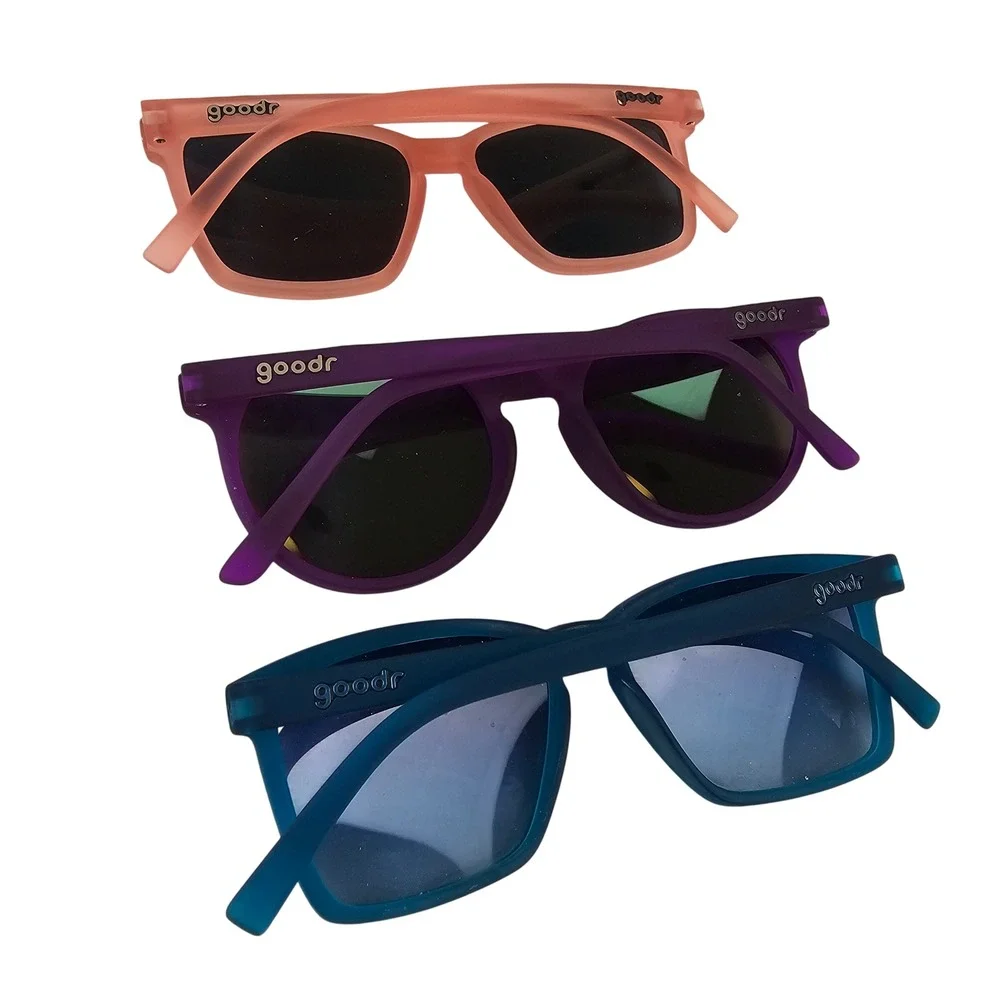 Goodr Polarized SMALL Sunglasses Bundle 3 Pairs Purple Peach Navy Blue Flamingo